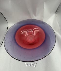 Pink Purple Sommerso Bubbles Abstract Studio Art Glass Wide Bowl 10 Signed NZ
