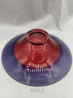 Pink Purple Sommerso Bubbles Abstract Studio Art Glass Wide Bowl 10 Signed NZ