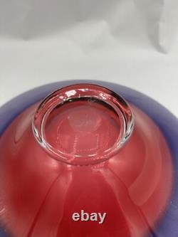Pink Purple Sommerso Bubbles Abstract Studio Art Glass Wide Bowl 10 Signed NZ