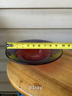 Pink Purple Sommerso Bubbles Abstract Studio Art Glass Wide Bowl 10 Signed NZ