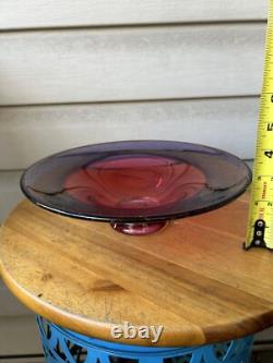 Pink Purple Sommerso Bubbles Abstract Studio Art Glass Wide Bowl 10 Signed NZ