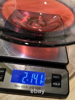 Pink Purple Sommerso Bubbles Abstract Studio Art Glass Wide Bowl 10 Signed NZ