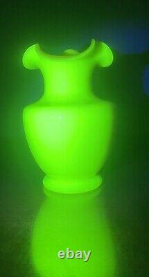 Pink Ruffled Top Uranium Glass Vase