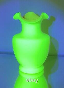 Pink Ruffled Top Uranium Glass Vase