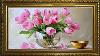 Pink Tulips In Glass Vase Rustic Still Life Oil Painting Gold Framed Tv Art Screensaver 4k