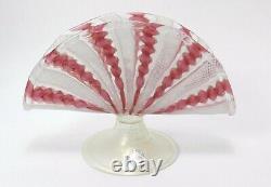 Pink Venetian Candy Ribbon Murano Glass Footed Fan Bud Vase Gold White