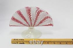 Pink Venetian Candy Ribbon Murano Glass Footed Fan Bud Vase Gold White