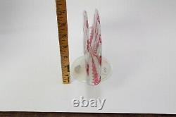 Pink Venetian Candy Ribbon Murano Glass Footed Fan Bud Vase Gold White