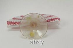 Pink Venetian Candy Ribbon Murano Glass Footed Fan Bud Vase Gold White