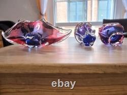 Pink and purple Chribska mid century vases twisted propeller