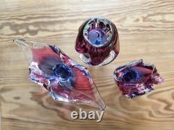 Pink and purple Chribska mid century vases twisted propeller