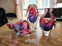 Pink and purple Chribska mid century vases twisted propeller