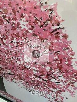 Pink blossom tree picture in mirrored frame with glitter art detail