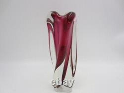 Pink sommerso heavy art glass vase twisted ribbed Vintage Murano 60s