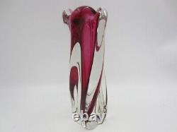 Pink sommerso heavy art glass vase twisted ribbed Vintage Murano 60s