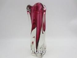 Pink sommerso heavy art glass vase twisted ribbed Vintage Murano 60s