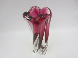 Pink sommerso heavy art glass vase twisted ribbed Vintage Murano 60s