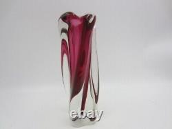 Pink sommerso heavy art glass vase twisted ribbed Vintage Murano 60s