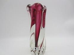 Pink sommerso heavy art glass vase twisted ribbed Vintage Murano 60s