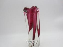 Pink sommerso heavy art glass vase twisted ribbed Vintage Murano 60s