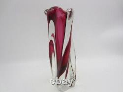 Pink sommerso heavy art glass vase twisted ribbed Vintage Murano 60s