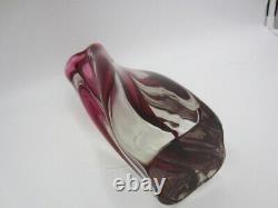 Pink sommerso heavy art glass vase twisted ribbed Vintage Murano 60s