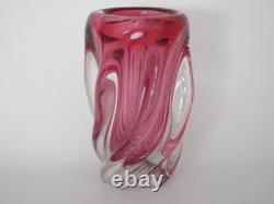 Pink twisted freeform sculptural art glass vase Czech sommerso 60s