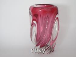 Pink twisted freeform sculptural art glass vase Czech sommerso 60s