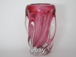 Pink twisted freeform sculptural art glass vase Czech sommerso 60s