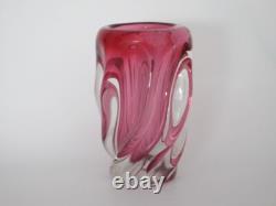 Pink twisted freeform sculptural art glass vase Czech sommerso 60s