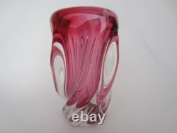 Pink twisted freeform sculptural art glass vase Czech sommerso 60s