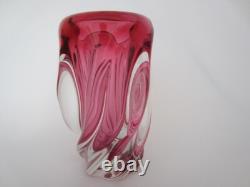 Pink twisted freeform sculptural art glass vase Czech sommerso 60s