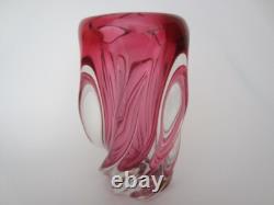 Pink twisted freeform sculptural art glass vase Czech sommerso 60s