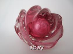 Pink twisted freeform sculptural art glass vase Czech sommerso 60s