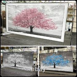 Pink/white/blue leaves blossomed tree pictures with liquid art & mirror frames