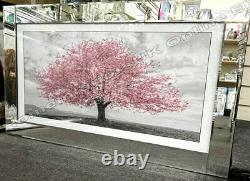 Pink/white/blue leaves blossomed tree pictures with liquid art & mirror frames