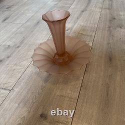 Pre War Frosted Pink Rose Vase And Base