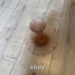 Pre War Frosted Pink Rose Vase And Base