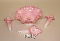 QVC Fenton Art Glass Rosalene Iridescent Pink Hobnail 3 Horn 8 Inch Epergne