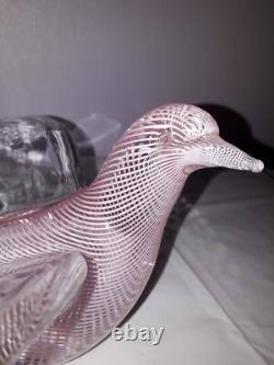 Quality Murano Dove Bird Pink Filigrana Italian Art Glass Seguso Hand Blown