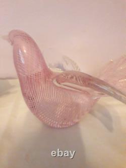 Quality Murano Dove Bird Pink Filigrana Italian Art Glass Seguso Hand Blown