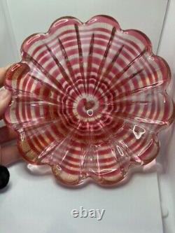 Quality Vintage Archimede Seguso Murano/Venetian Pink and Gold Ribbed Glass Bowl
