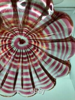 Quality Vintage Archimede Seguso Murano/Venetian Pink and Gold Ribbed Glass Bowl