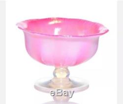 RARE ANTIQUE AUTHENTIC SIGNED Pink Pastel TIFFANY FAVRILE GLASS COMPOTE L. C. T