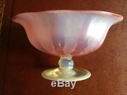 RARE ANTIQUE AUTHENTIC SIGNED Pink Pastel TIFFANY FAVRILE GLASS COMPOTE L. C. T