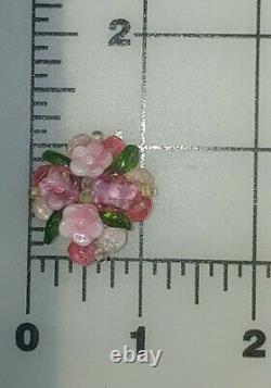RARE CHRISTIAN DIOR 1966 Germany Pink Art Glass Flower Clip Earrings Signed
