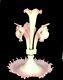 RARE Fenton Burmese Epergne Art Glass 4 Horn Pink White 100th