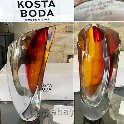 RARE HEAVY 29cm KOSTA BODA ARIA SWEDEN Göran Wärff AMBER ART GLASS VASE BOX