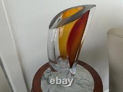 RARE HEAVY 29cm KOSTA BODA ARIA SWEDEN Göran Wärff AMBER ART GLASS VASE BOX