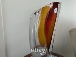 RARE HEAVY 29cm KOSTA BODA ARIA SWEDEN Göran Wärff AMBER ART GLASS VASE BOX